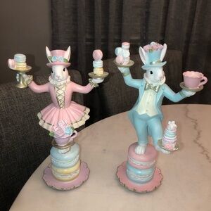 🌸 Elegant Rabbit Figurine Set - Pink and Blue 🌸 Spring / Easter
